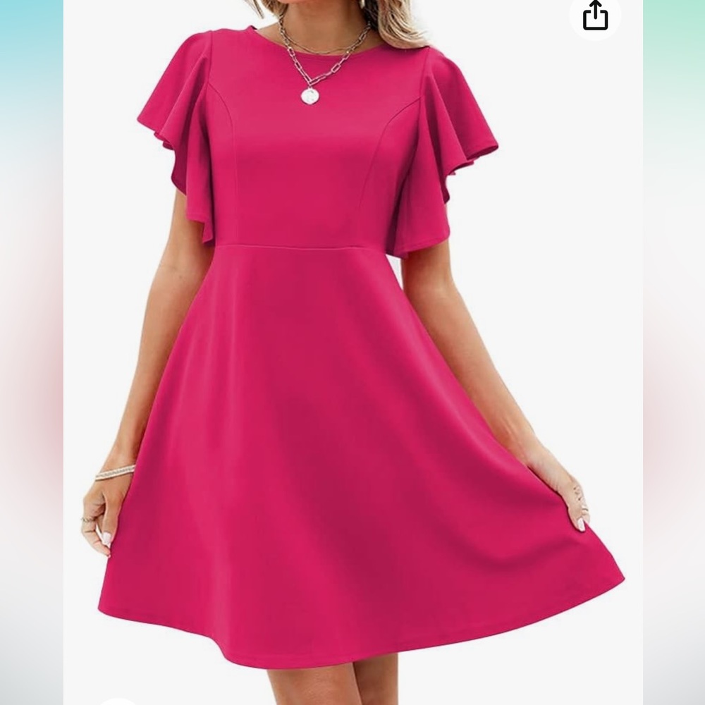 Elegant Pink Flutter Sleeve Dress